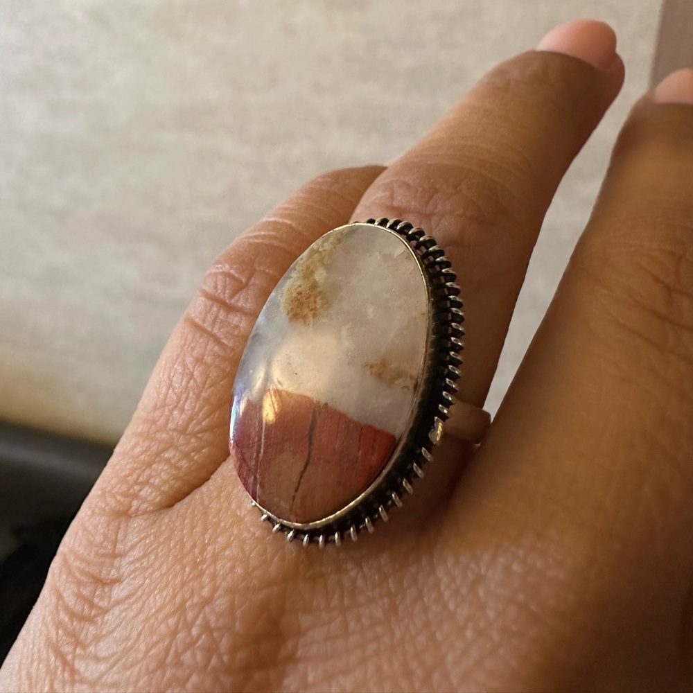 925 Sterling Silver Ring Black Stone Size 7.5